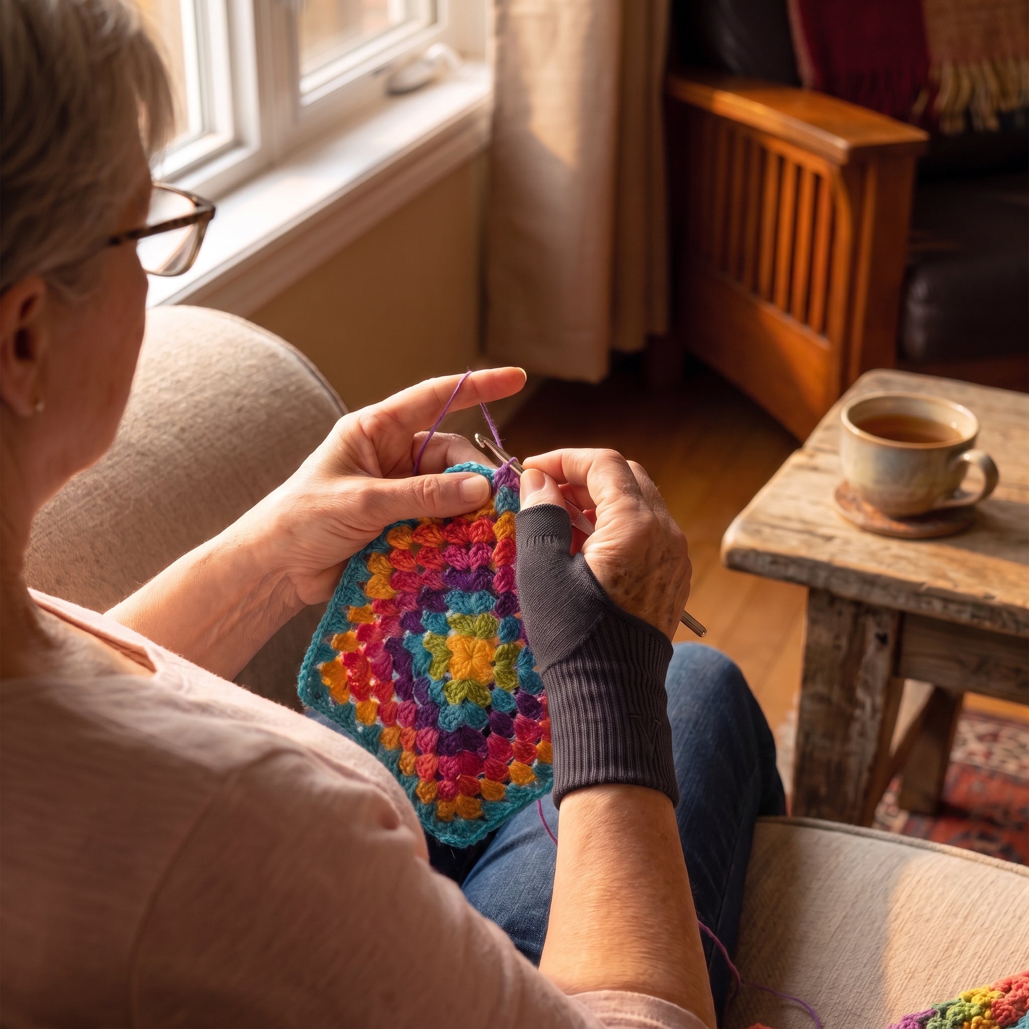 Les doigts libres pendant le tricot